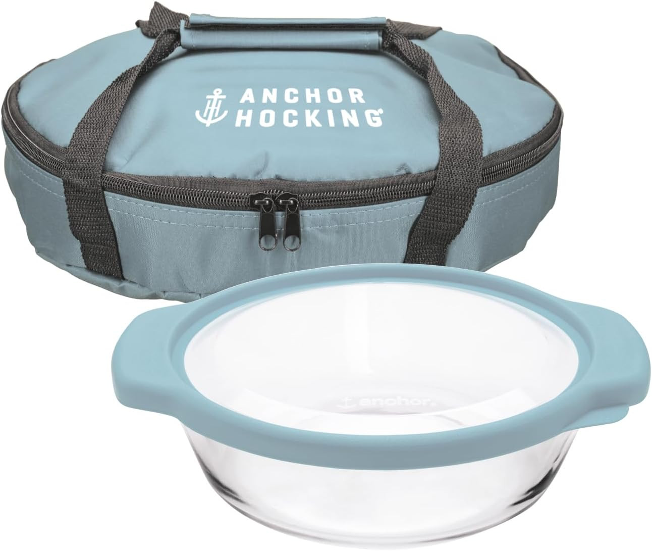 Anchor Hocking 3 Pc. 2 Qt. Oven Basics Casserole Dish w/Mineral Blue TrueFit™ Lid | Amazon (US)