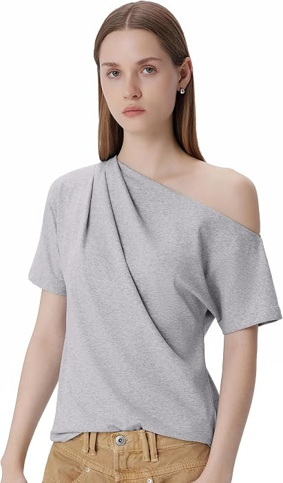 SUUKSESS Women Off the Shoulder Tops Short Sleeve Trendy Going Out Shirts | Amazon (US)
