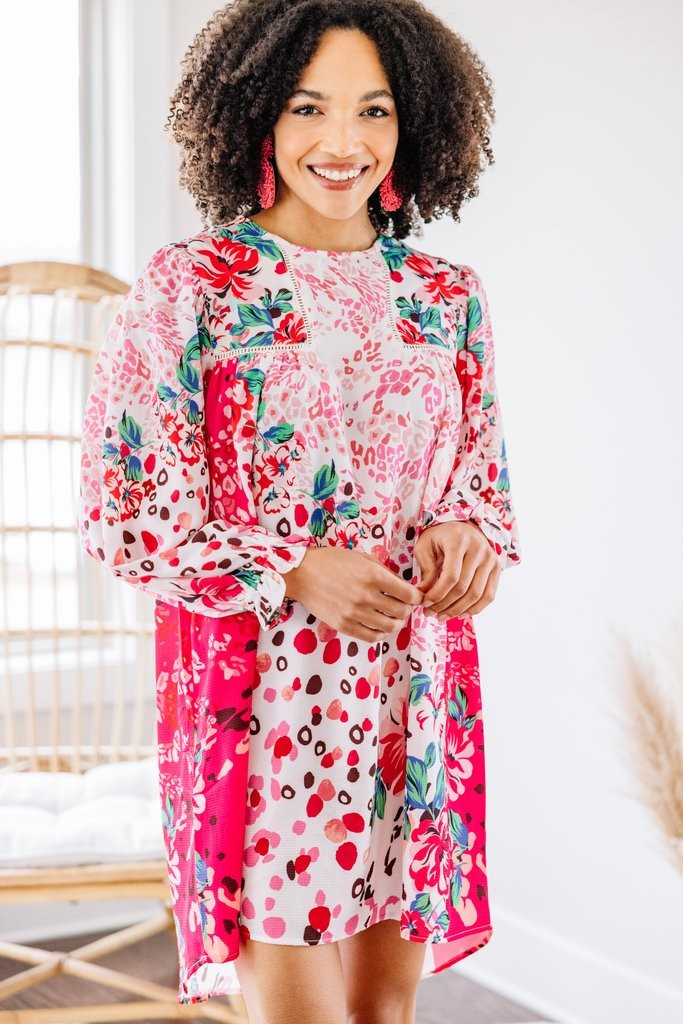 Feeling Compelled Fuchsia Pink Mixed Print Dress | The Mint Julep Boutique