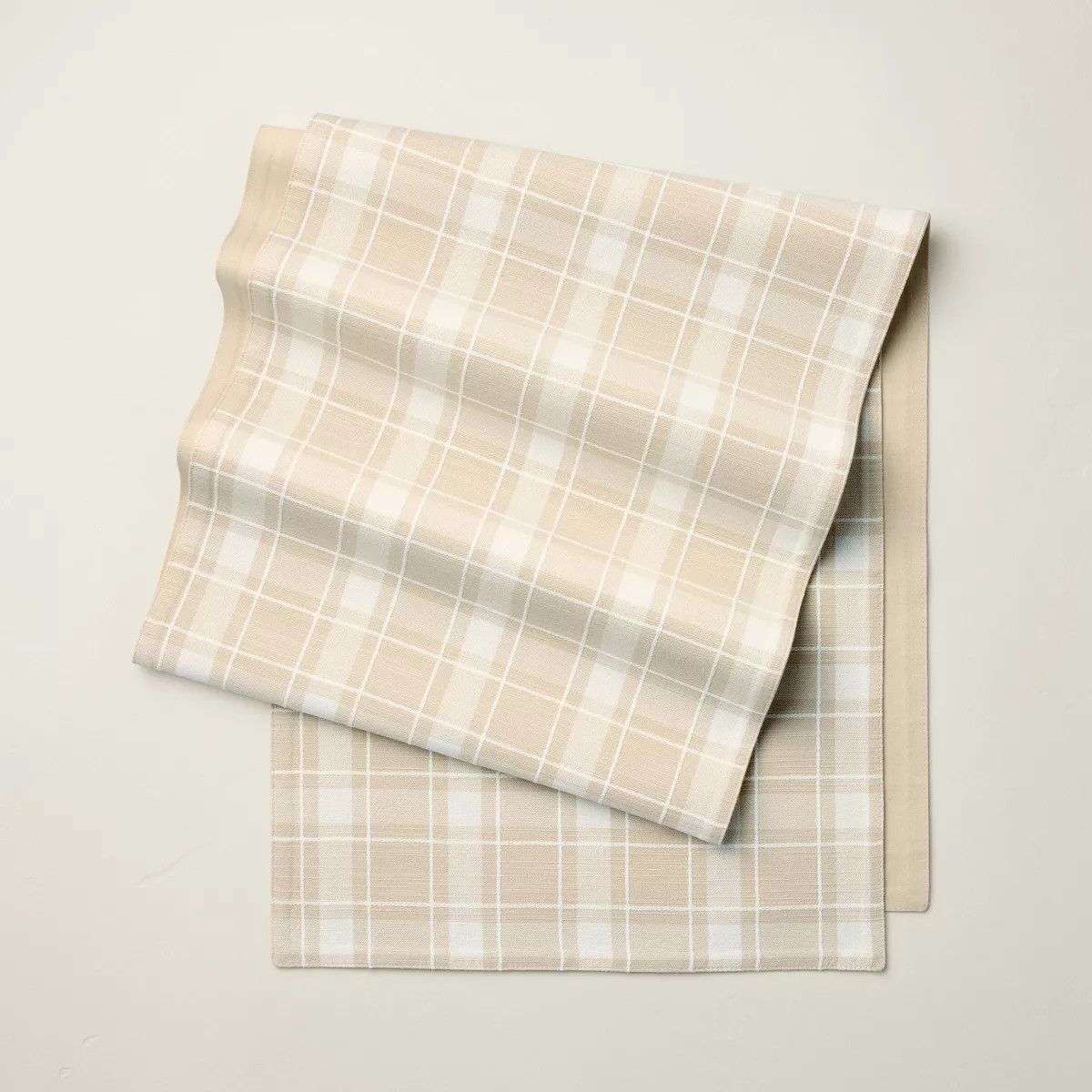 14"x72" Grid Plaid Cotton Table Runner Beige/Cream - Hearth & Hand™ with Magnolia | Target
