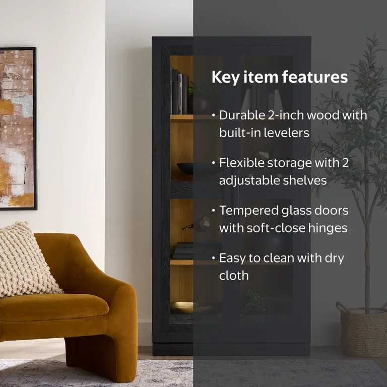Better Homes & Gardens Ezra Glass Door Storage Accent Cabinet, Rich Black finish | Walmart (US)
