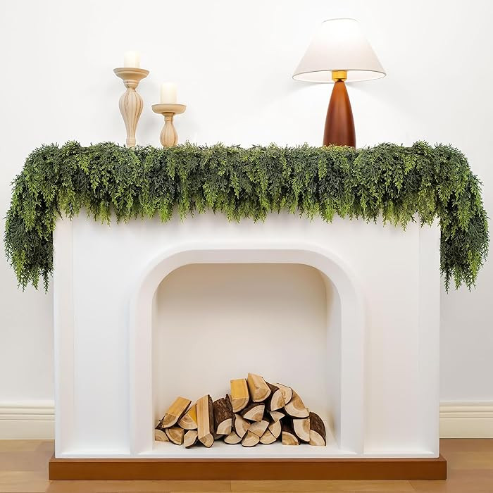 6ft Christmas Garland with Lights, Cedar Garland, Thick Realistic Green Cedar Pine Garland for Ma... | Amazon (US)