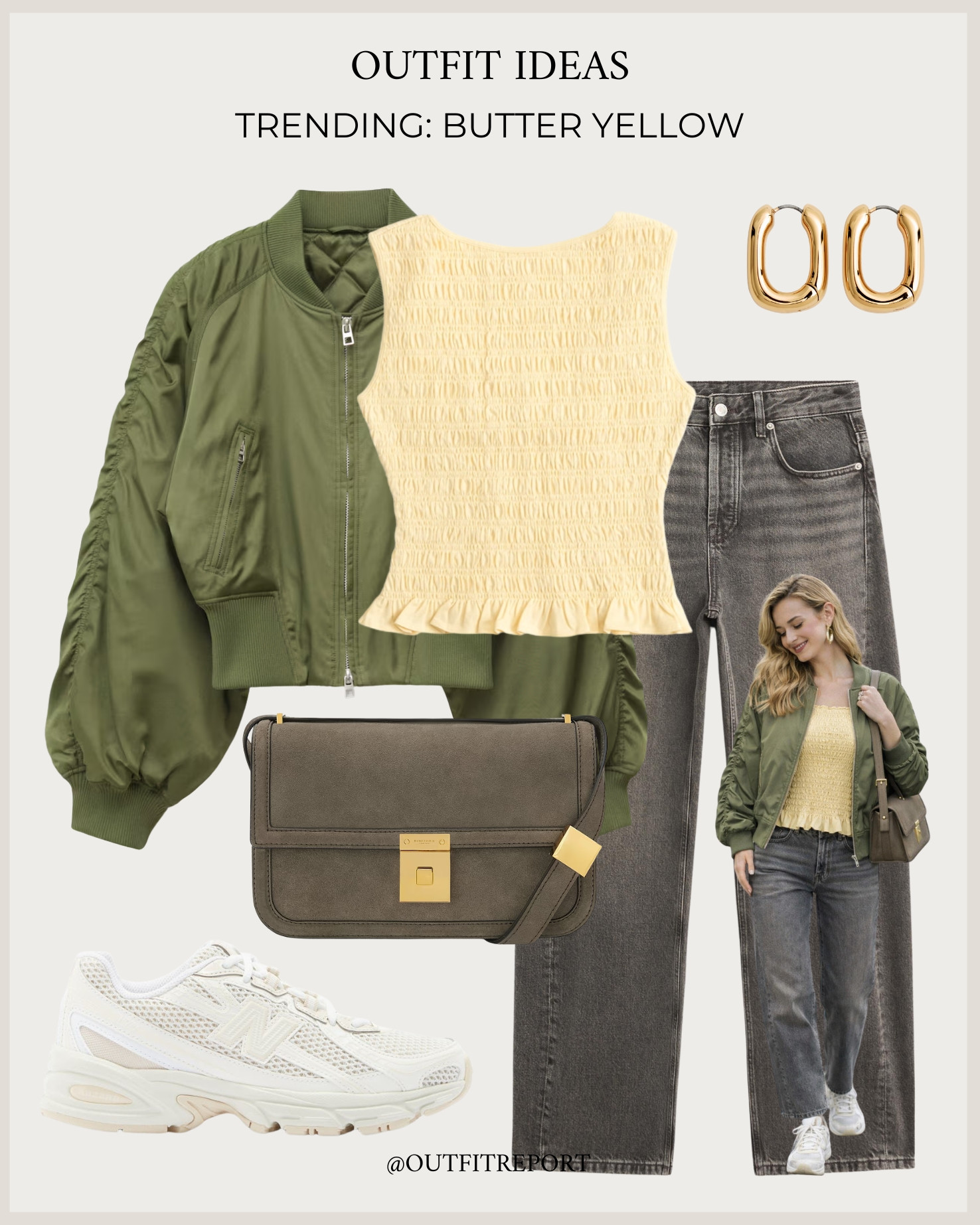 Butter yellow top grey jeans green jacket white sneakers 

#LTKSpringSale #LTKSeasonal #LTKootd