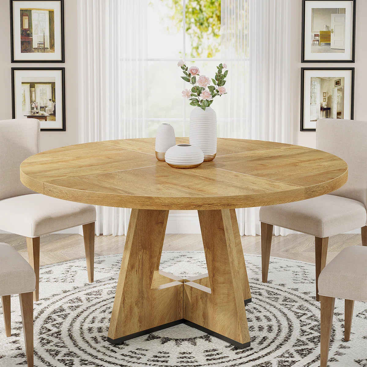 47 Inch Round Dining Table for 4 Farmhouse Kitchen Table | Wayfair North America