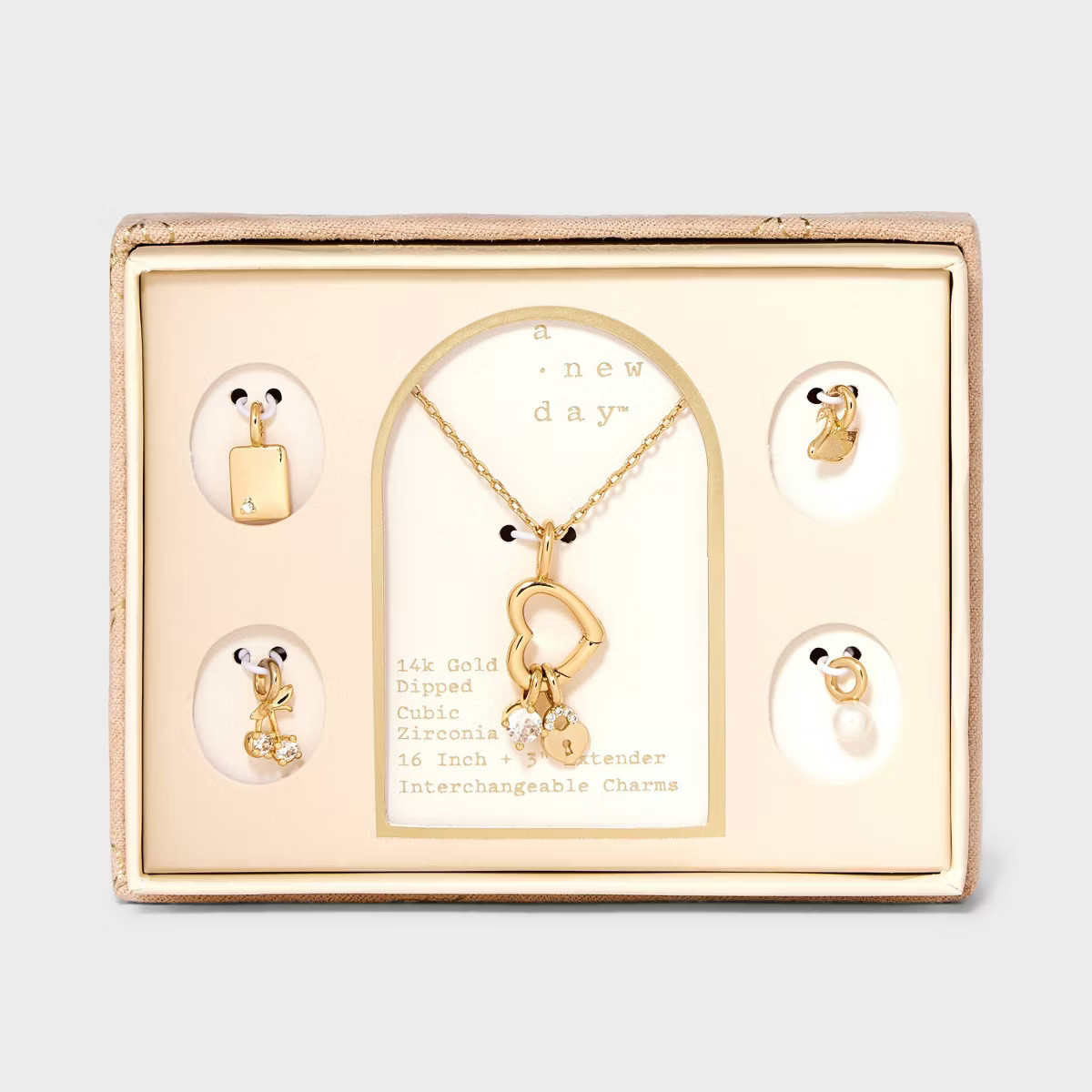 14K Gold Dipped Cubic Zirconia Heart Pendant Charm Set 6pc - A New Day™ Gold | Target