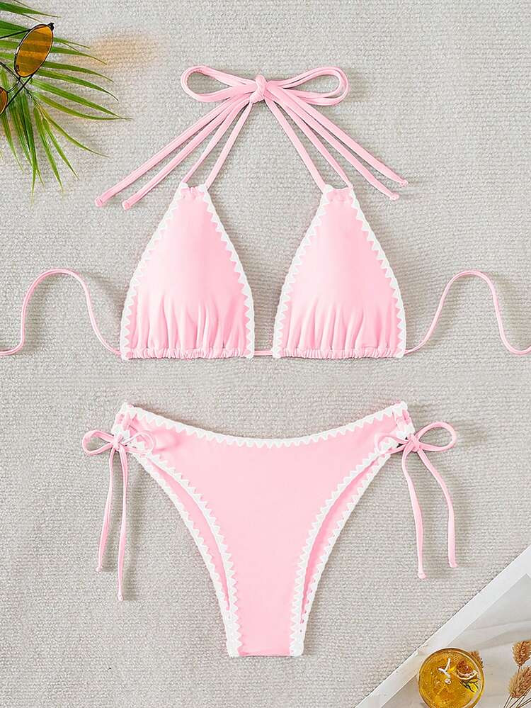 2024 New Arrival Shell Edge Women's Bikini Set, Tie Side Two-Piece Bikini Set Summer Beach Vacation | SHEIN