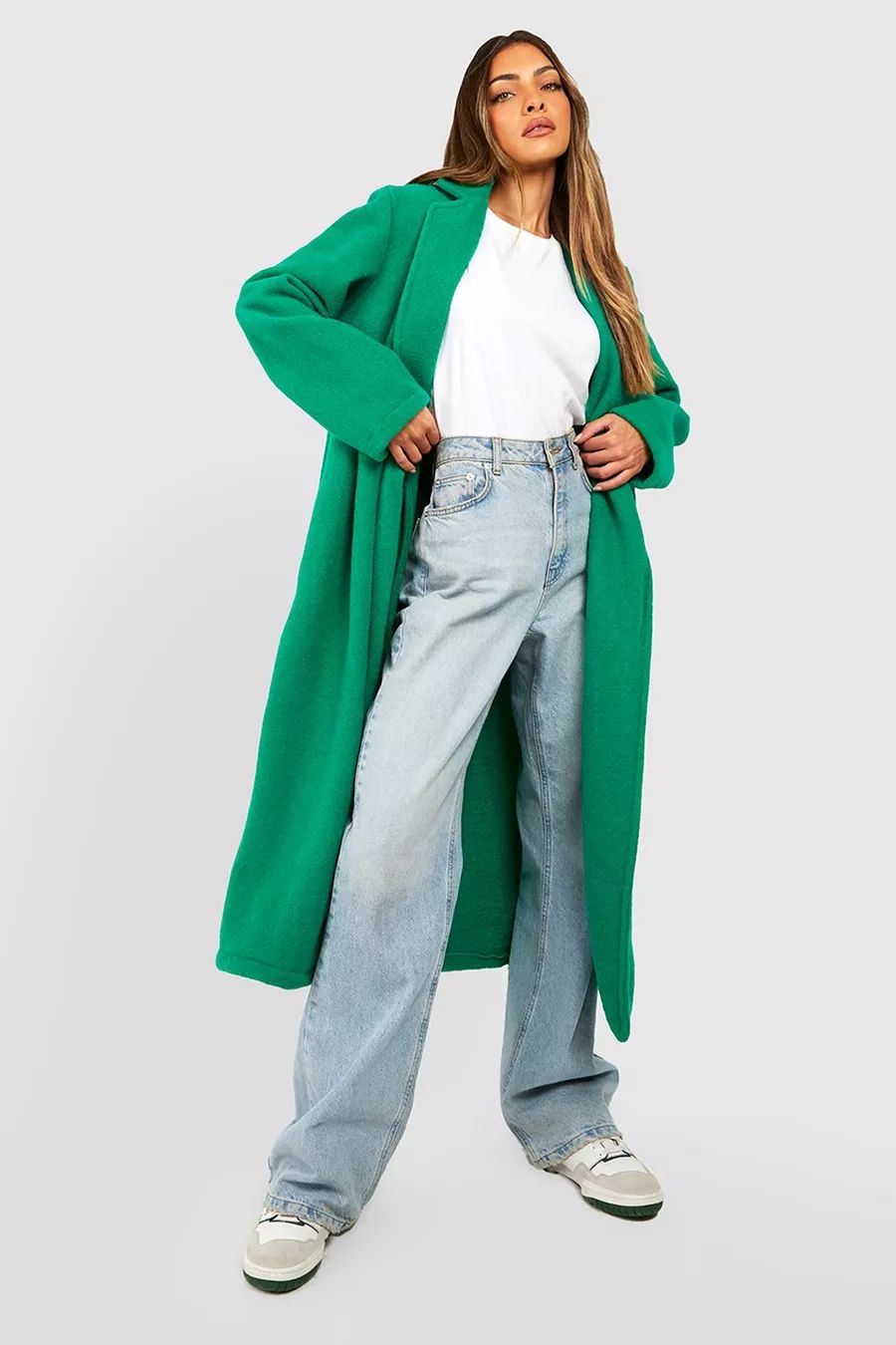 Wool Look Textured Side Tie Oversized Coat | Boohoo.com (US & CA)