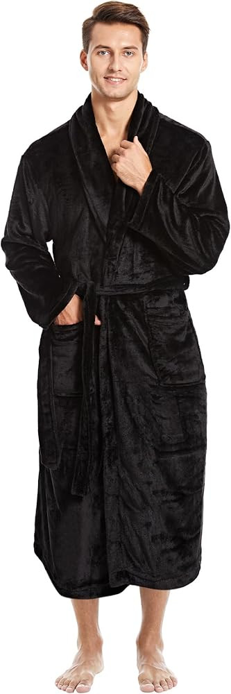 Mens Plush Shawl Collar Bathrobe, Cozy Housecoat, Robe De Chambre, Peignoir Pour Homme, Soft and ... | Amazon (CA)