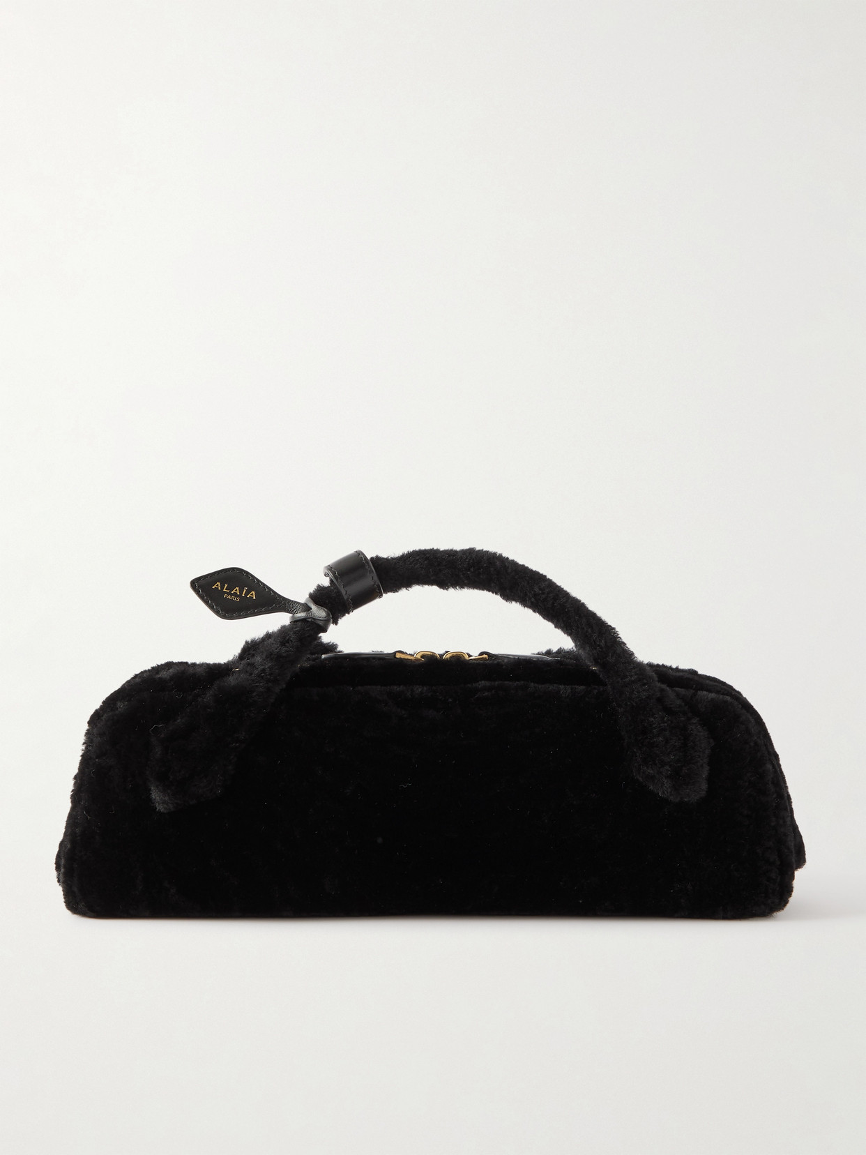 Alaïa - Le Teckel Leather-trimmed Shearling Clutch - Black | NET-A-PORTER (US)