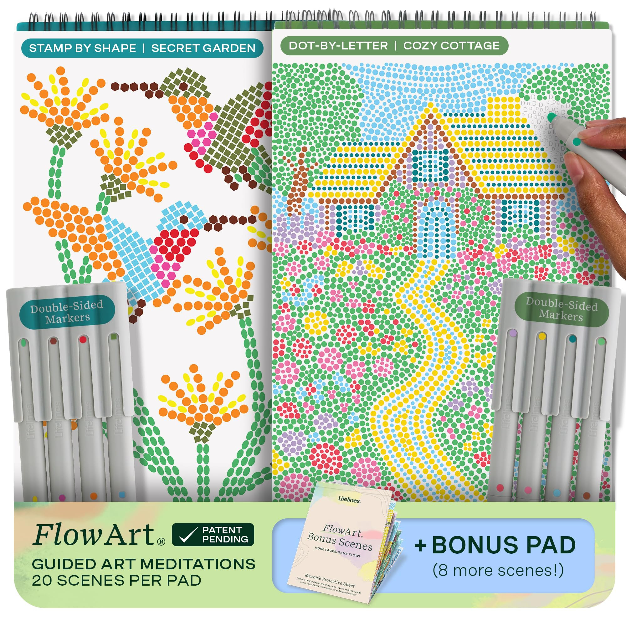 Lifelines FlowArt Activity Pad, 2-Pack & Bonus Pad - Guided Dot Art Meditations with Markers - Do... | Amazon (US)