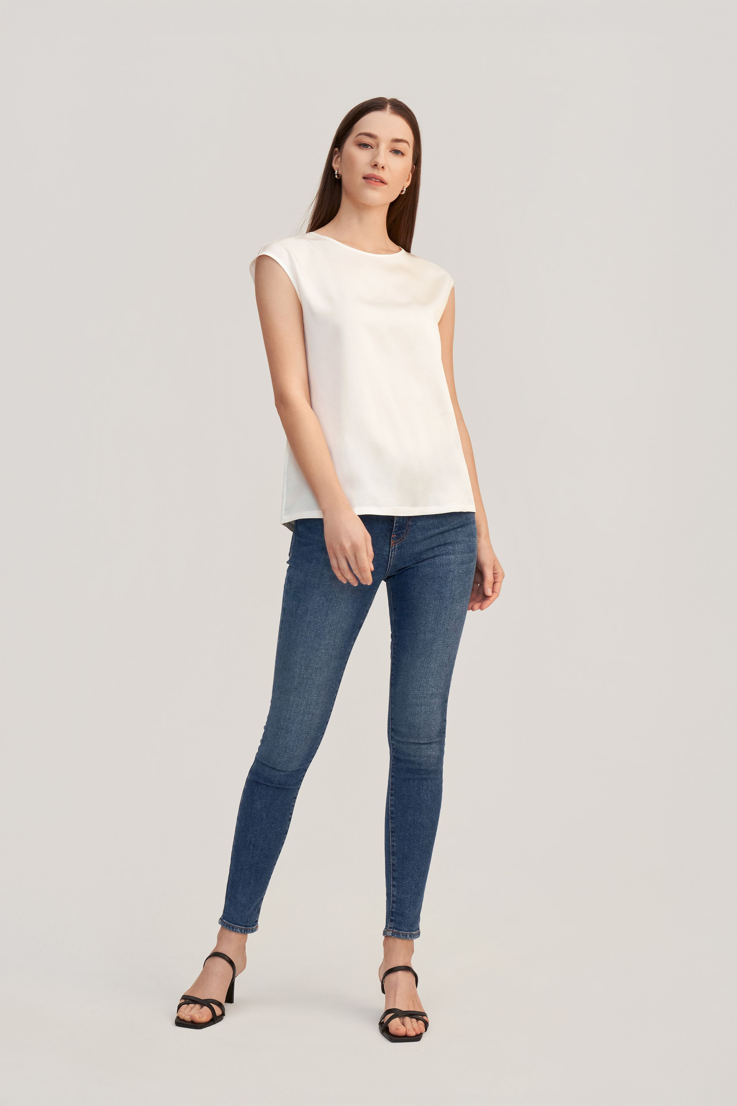 Basic Cap Sleeves Silk Tee | LILYSILK
