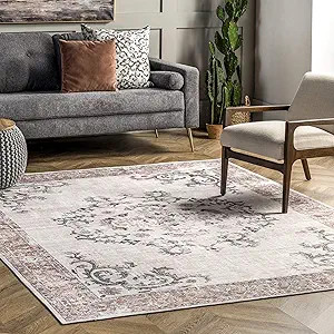 nuLOOM Layna Machine Washable Distressed Vintage Area Rug, 5' x 8', Light Grey | Amazon (US)