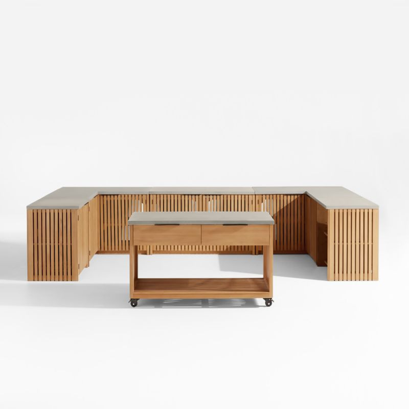 Batten U-Shaped Teak Outdoor Kitchen Set with Island + Reviews | Crate & Barrel | Crate & Barrel