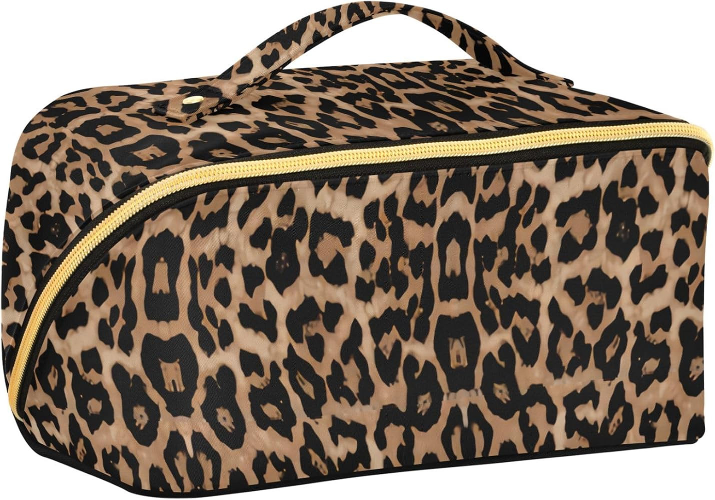 Cheetah Leopard Design Travel Cosmetic Bag, Large Capacity Portable Organizer Makeup Bag for Women with Divider & Handle | Amazon (US)