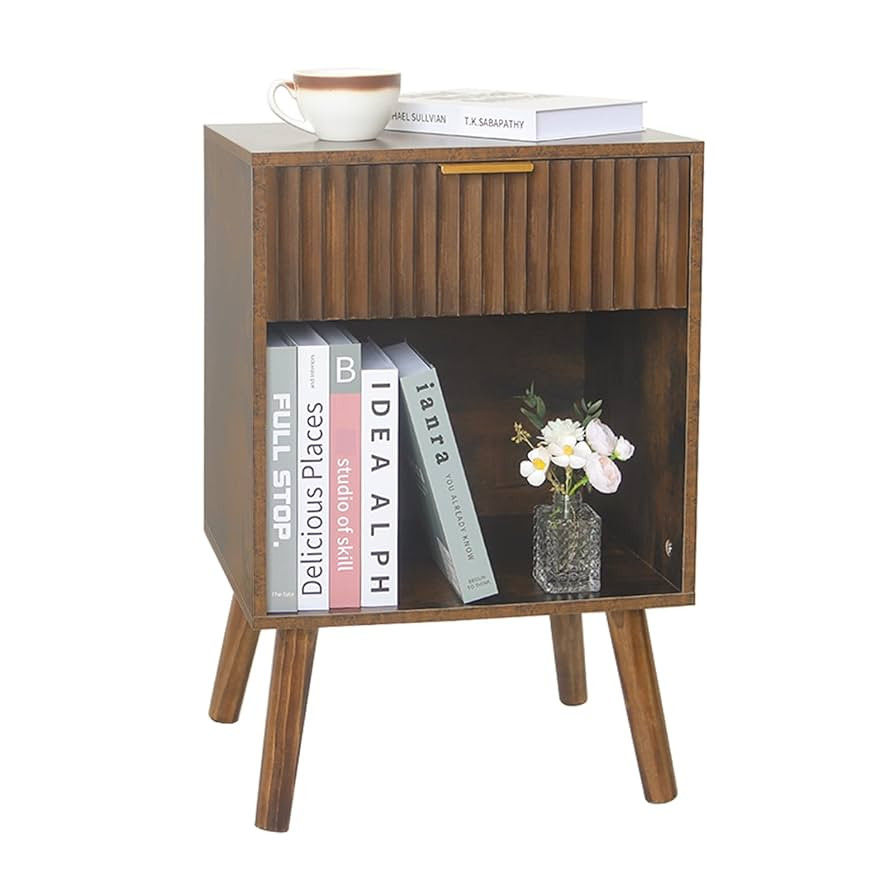 Mid Century Modern Nightstand, Wood Bedside Table with Drawer and Opening Storage, End Table Livi... | Amazon (US)