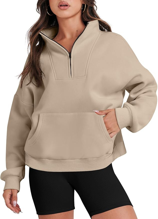 ANRABESS Womens Sweatshirts Long Sleeve Oversized Fleece Half Zip Crop Hoodies Teen Girls Y2K Fal... | Amazon (US)
