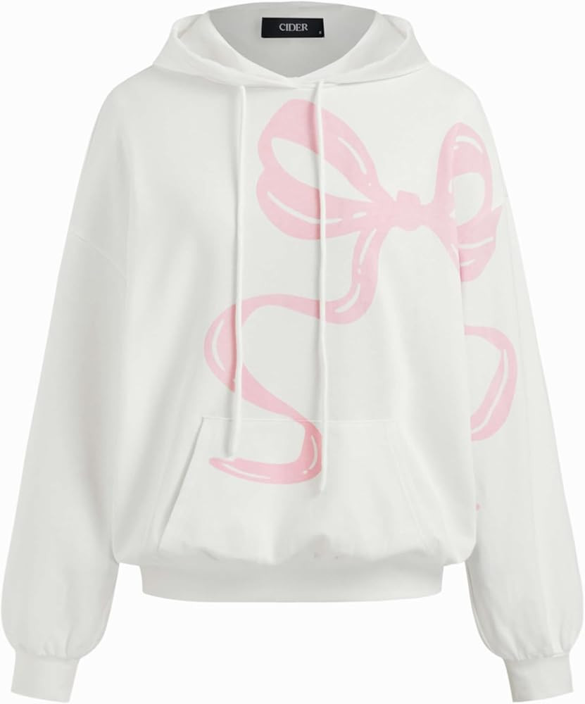 CIDER Womens Hoodie with Ribbon Print Casual Pullover Sweatshirt | Amazon (US)