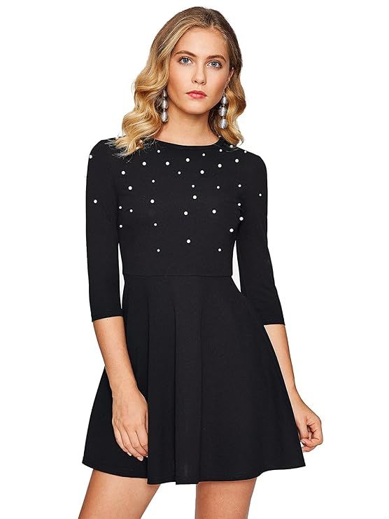 Floerns Women's Beaded Fit and Flare Short Skater Dress | Amazon (US)