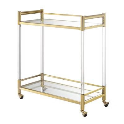 Royal Crest 2 Tier Acrylic Glass Bar Cart Gold/Glass - Breighton Home: Tempered Shelves, Swivel W... | Target