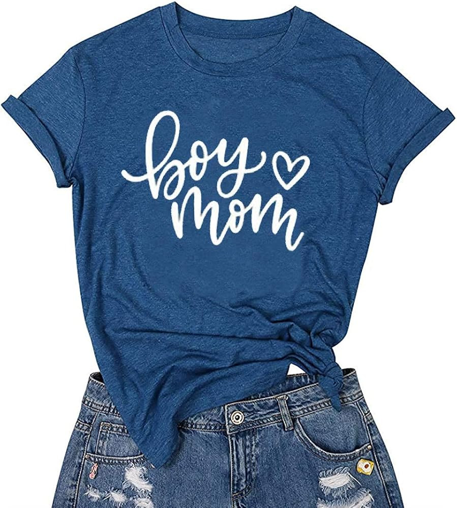 Boy Mom Tee Shirt for Women Short Sleeve Letter Printed Graphic Mom Gifts Tee Shirts | Amazon (US)