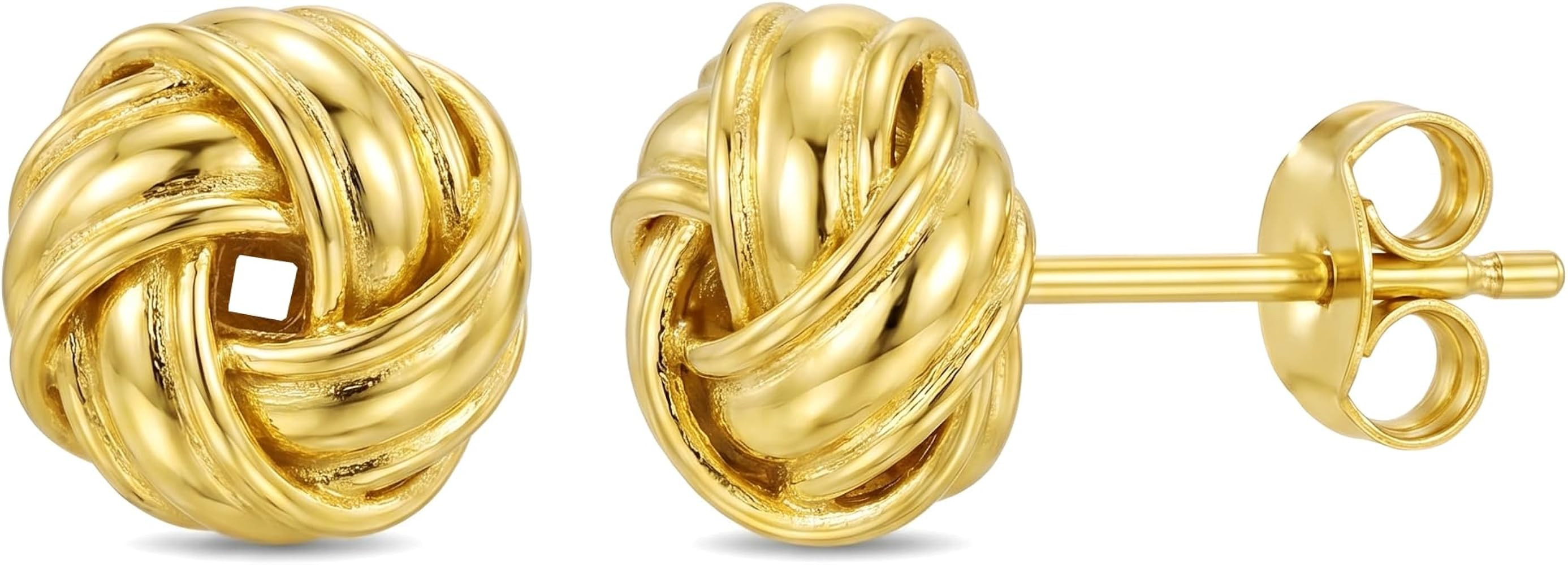 14K Gold Love Knot Stud Earrings for Women 10mm Small Ball Post Earrings Hypoallergenic Woven Mes... | Amazon (US)