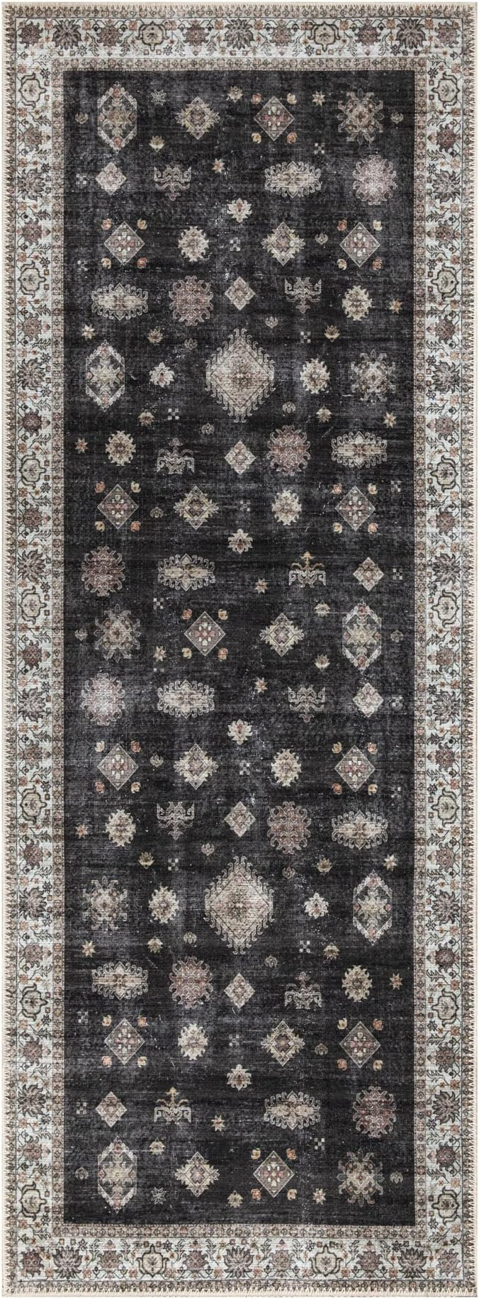 Bloom Rugs Washable Non-Slip 2.5' x 7' Runner - Black / Ivory Traditional Persian Runner for Entr... | Amazon (US)