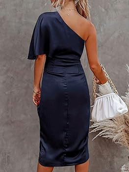 CUPSHE Women Satin Dress Backless One Shoulder Flared Short Sleeves Midi High Low Hem Cocktail Pa... | Amazon (US)