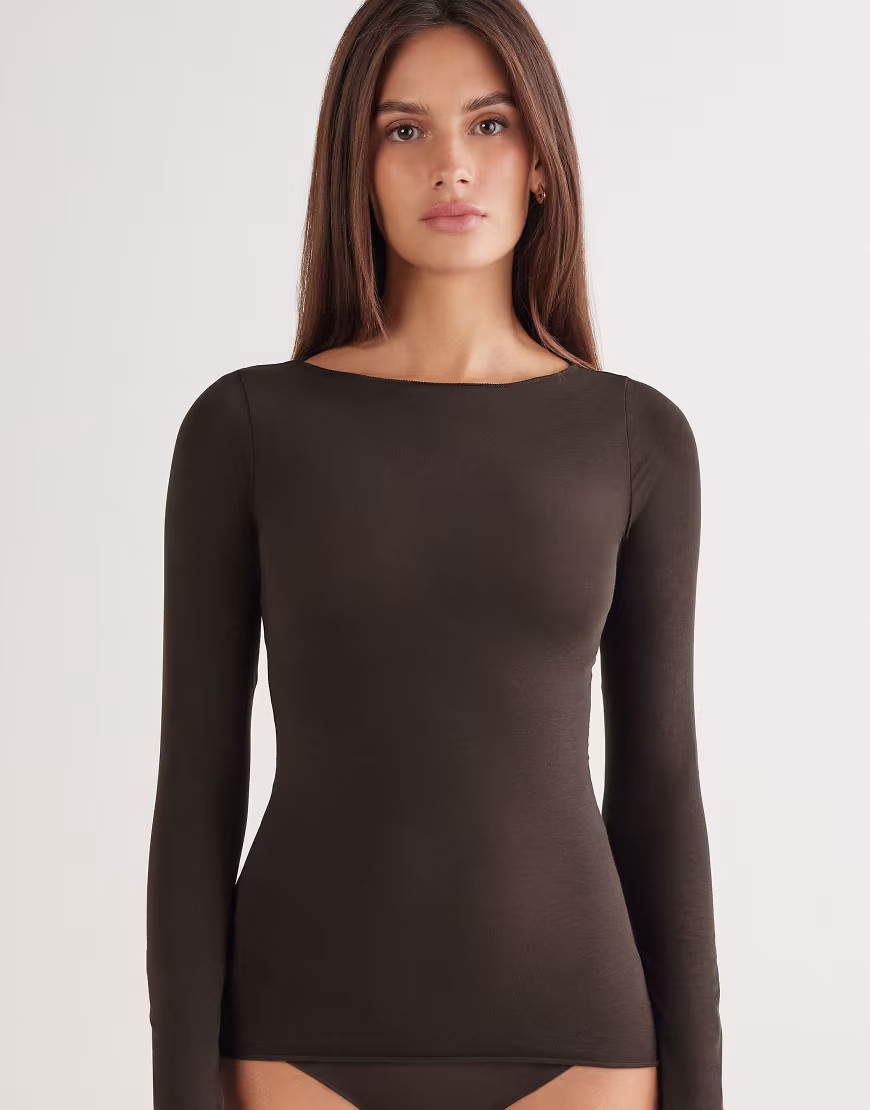 Intimissimi Boat-neck ultralight cotton top in mocha brown | ASOS (Global)