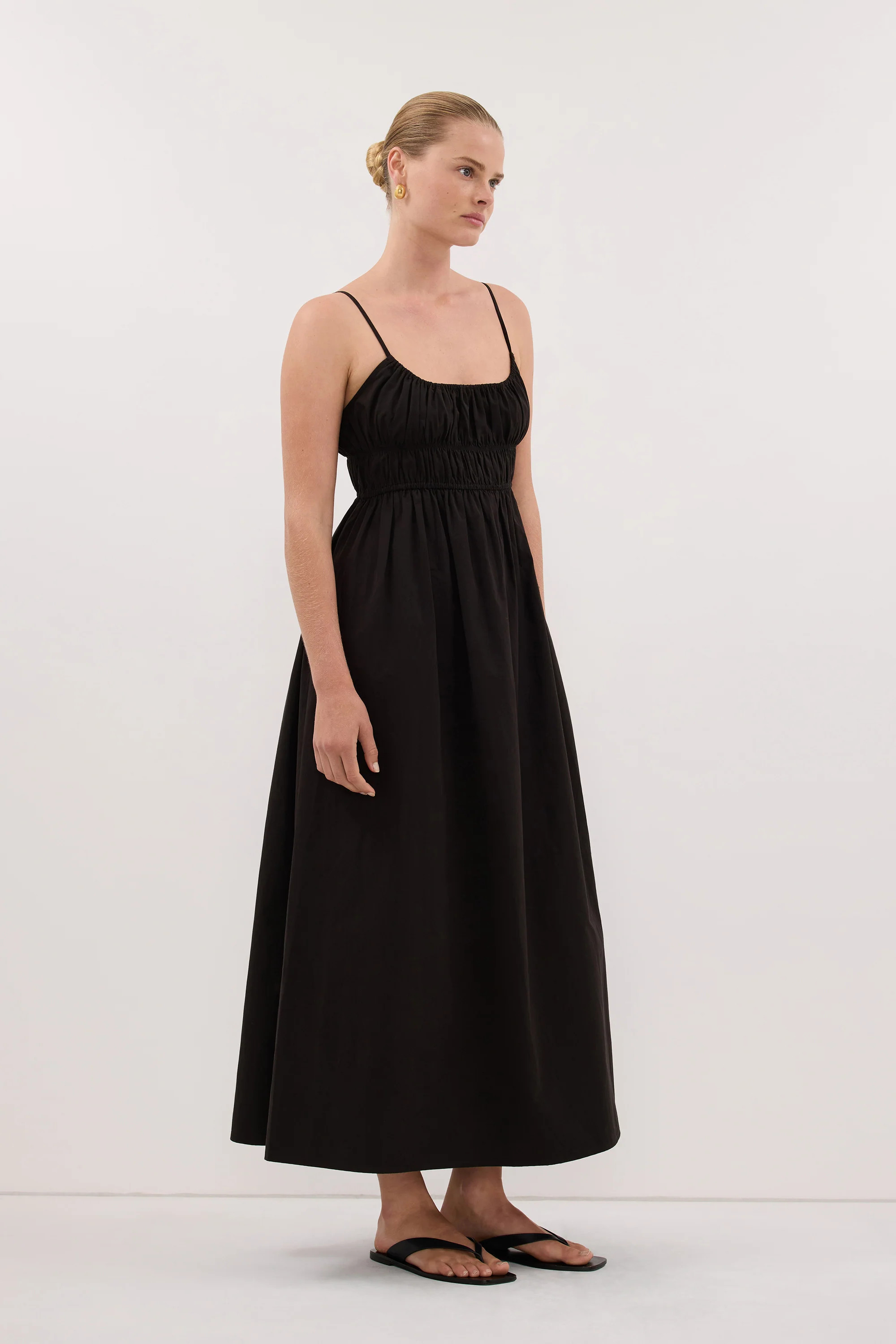 ZAHARA BLACK COTTON MIDI DRESS | DISSH