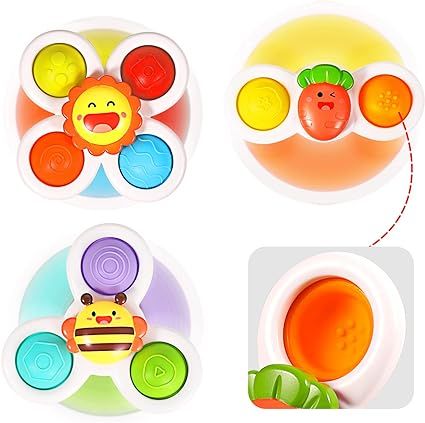 3PCS ALASOU Simple Pop up Suction Cup Spinner Toys for 1 2 Year Old Boy Girl|Novelty Spinning Top... | Amazon (US)