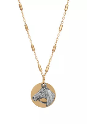 1928 Jewelry Gold Tone Silver Horse Head Necklace 16" Adj. | Belk