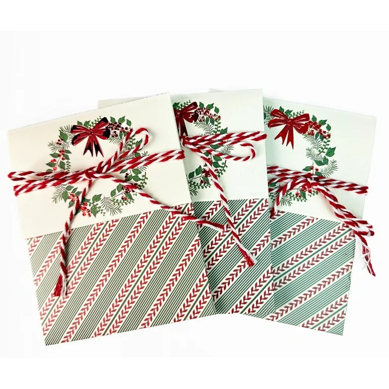Christmas Wreath Paper Gift Card Holders, Red and Green, 3 Count, by Holiday Time - Walmart.com | Walmart (US)