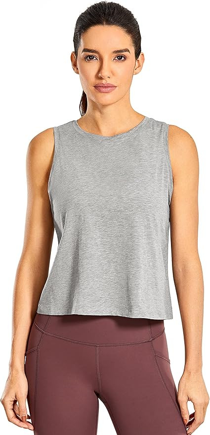 CRZ YOGA Women's Pima Cotton Sleeveless Loose Tank Tops Exercise Gym Yoga Tops Athletic Shirts | Amazon (US)