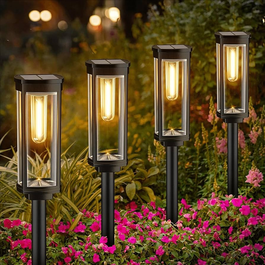 Solar Pathway Lights Outdoor, 4 Pack Bright Solar Powered Garden Lights Outside Waterproof, Long ... | Amazon (US)