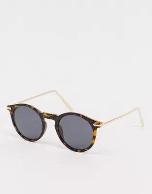 ASOS DESIGN round sunglasses with metal arms in tort with polarised lens | ASOS (Global)