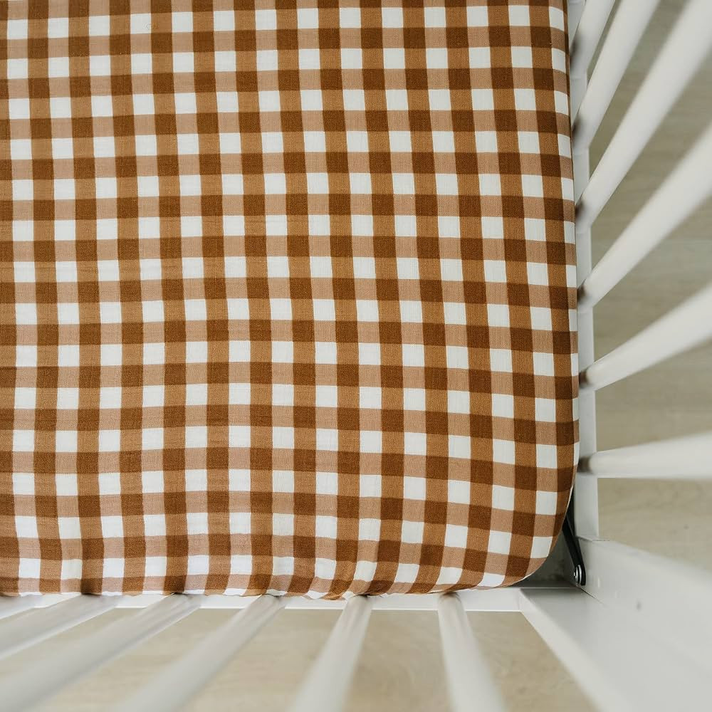 Gingham Muslin Crib Sheet by Mebie Baby, Soft and Breathable Bed Sheets for Babies, Modern Neutra... | Amazon (US)