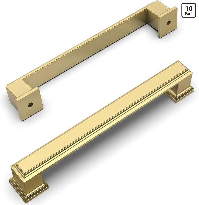 Amerdeco 10 Pack Brushed Brass Drawer Pulls 5 Inch Hole Center Brushed Gold Cabinet Pulls Cabinet... | Amazon (US)