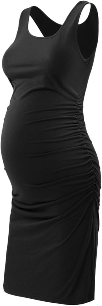 GINKANA Maternity Tank Dress Bodycon Sleeveless Casual Short Ruched Midi Fitted Dress for Pregnan... | Amazon (US)