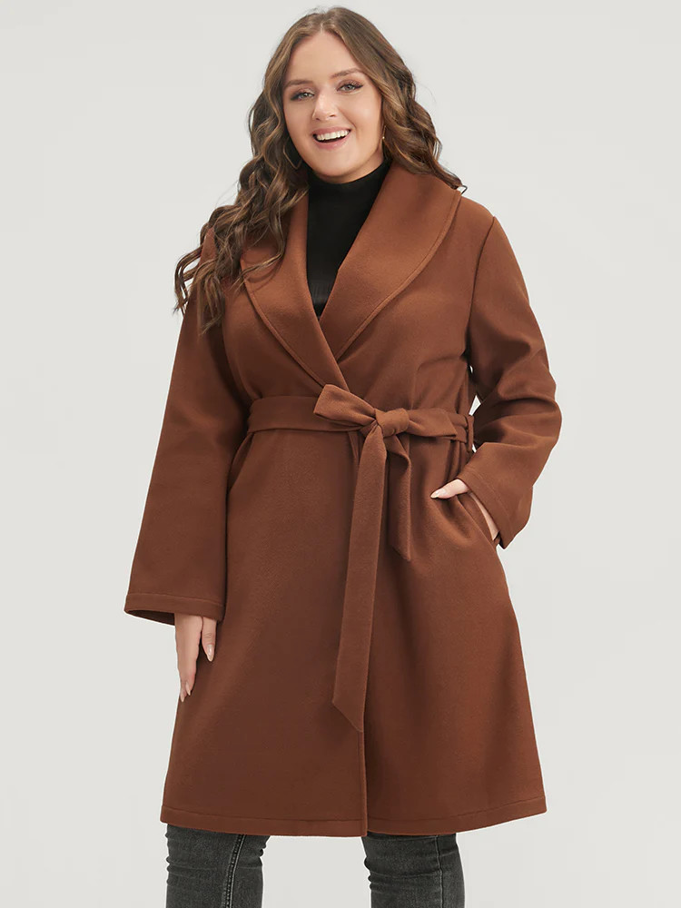 Solid Lapel Collar Belted Pocket Coat | Bloomchic