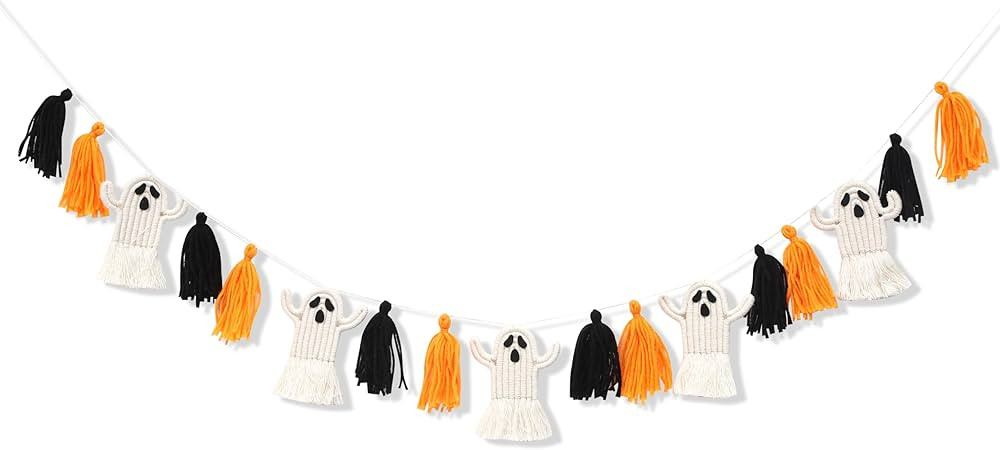 Halloween Ghosts Garland - Macrame Halloween Decor, Halloween Party Decor, Halloween Ghosts Hangi... | Amazon (US)