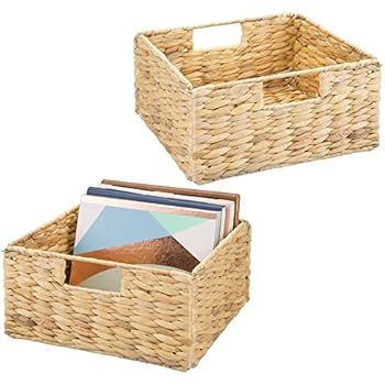 mDesign Natural Woven Hyacinth Closet Storage Organizer Basket Bin - Open Top, Built-in Handles, ... | Amazon (US)