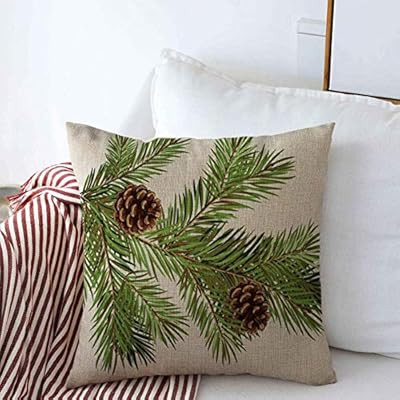 Staroapr Throw Pillows Cover 18 x 18 Inches Green Aged Branch Christmas Tree Pine Cone Happy Natu... | Amazon (US)