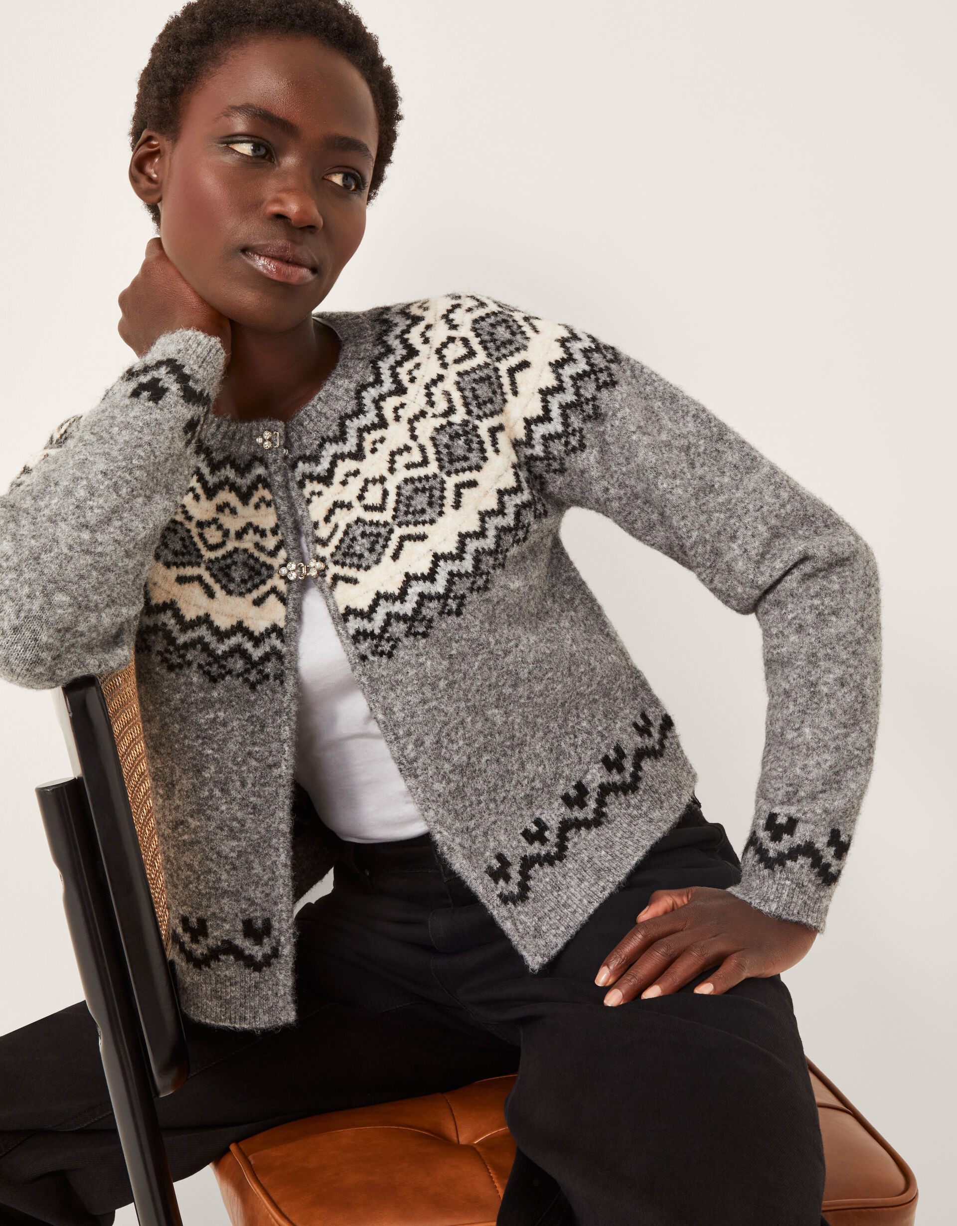 Fina Fair Isle Cardigan Grey | Monsoon (UK)