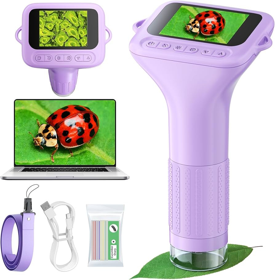 Microscope for Kids with 12 Slides, 100X-1000X 1080P Digital Handheld Kids Microscope, Mini Porta... | Amazon (US)
