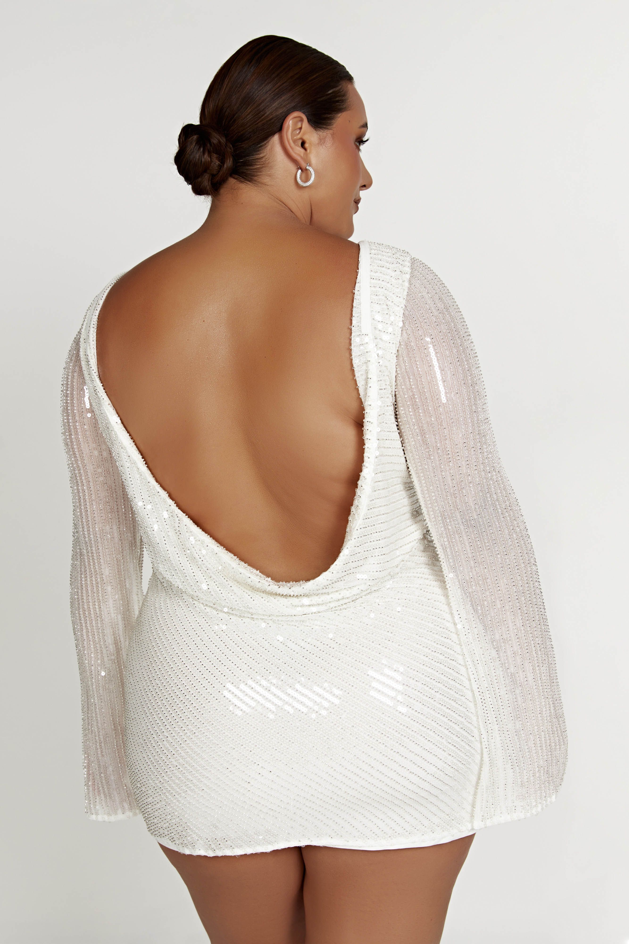 Nala Sequin Mini Dress - White | MESHKI US