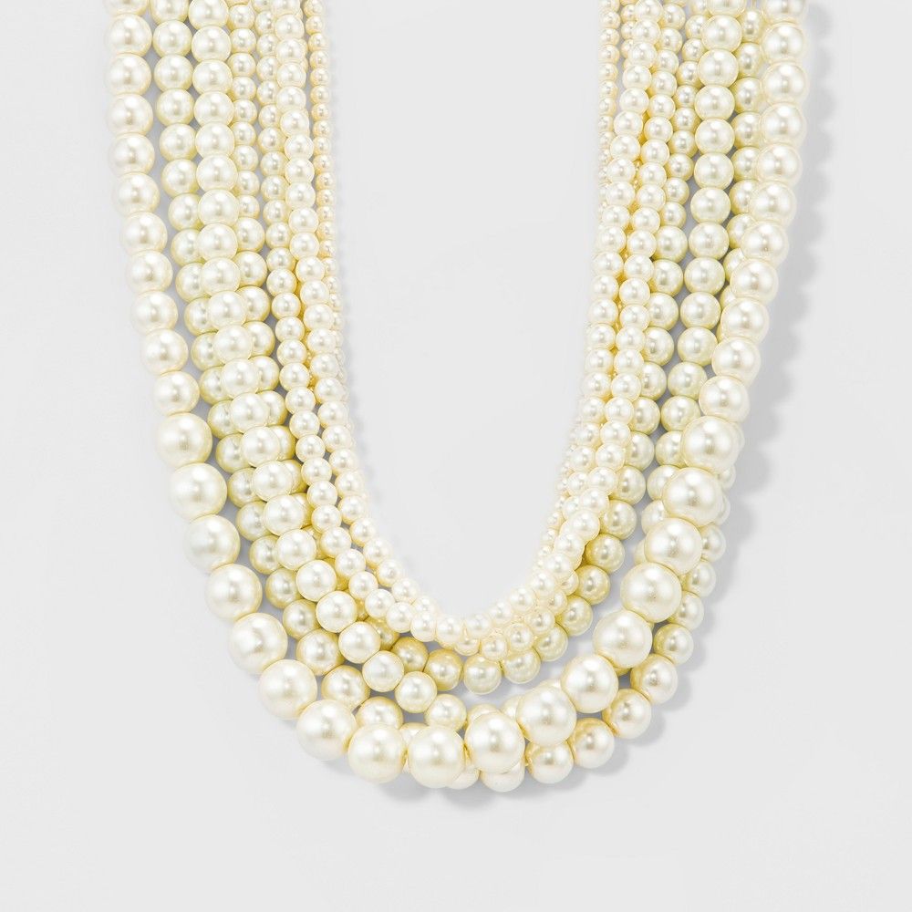 Women's Short Faux Pearl Multi Row Necklace - Gold/White | Target