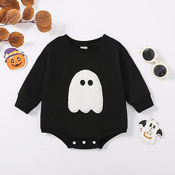 Lesimsam Baby Boy Girl Halloween Outfit Ghost Embroidery Sweatshirt Romper Oversized Sweater Romp... | Amazon (US)