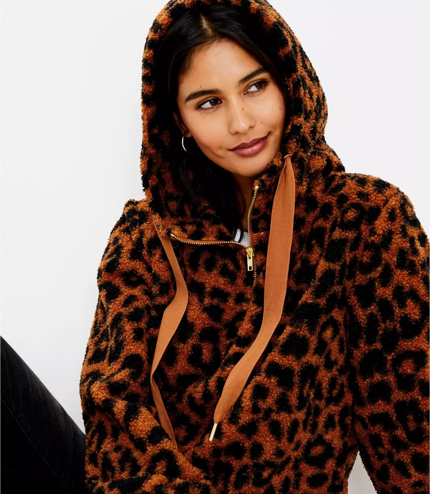 Leopard Print Sherpa Hoodie | LOFT