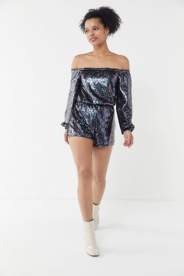 UO Sequin Off-The-Shoulder Romper | Urban Outfitters (US and RoW)
