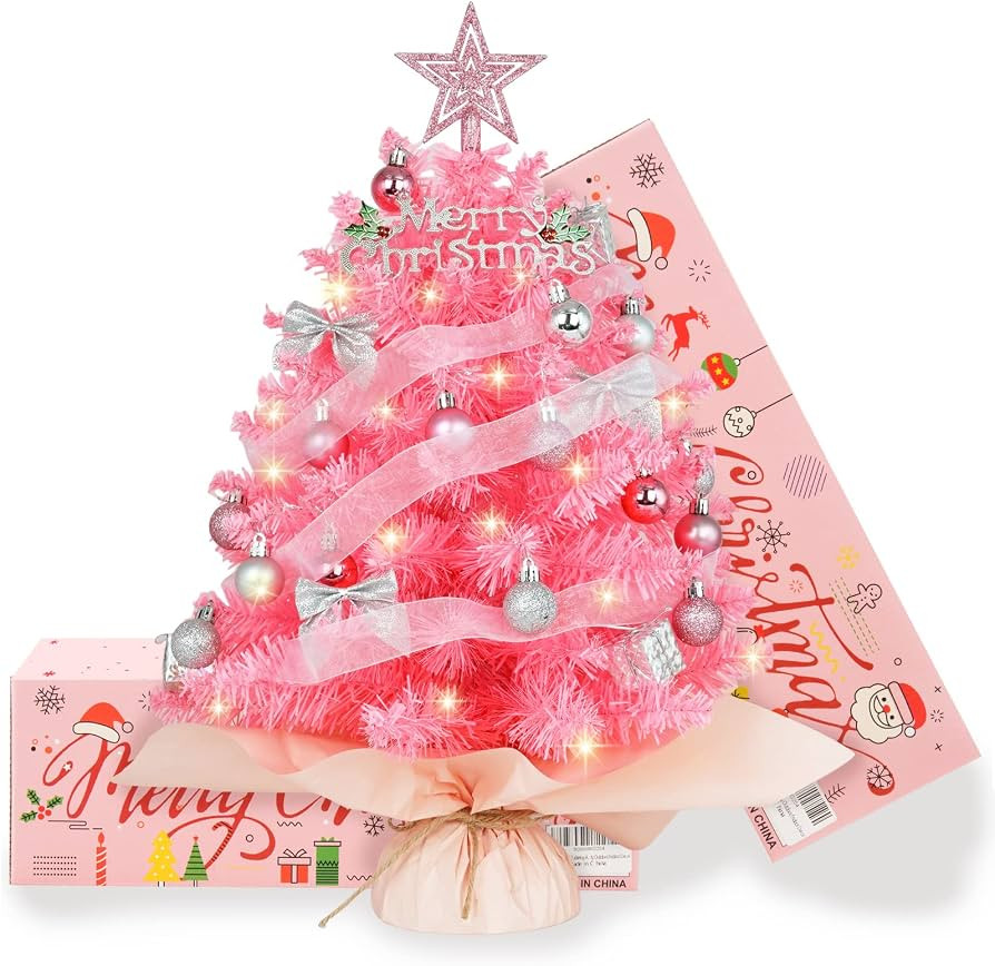 20" Mini Pink Christmas Tree, Artificial Small Christmas Tree with Lights, Tabletop Christmas Tre... | Amazon (US)